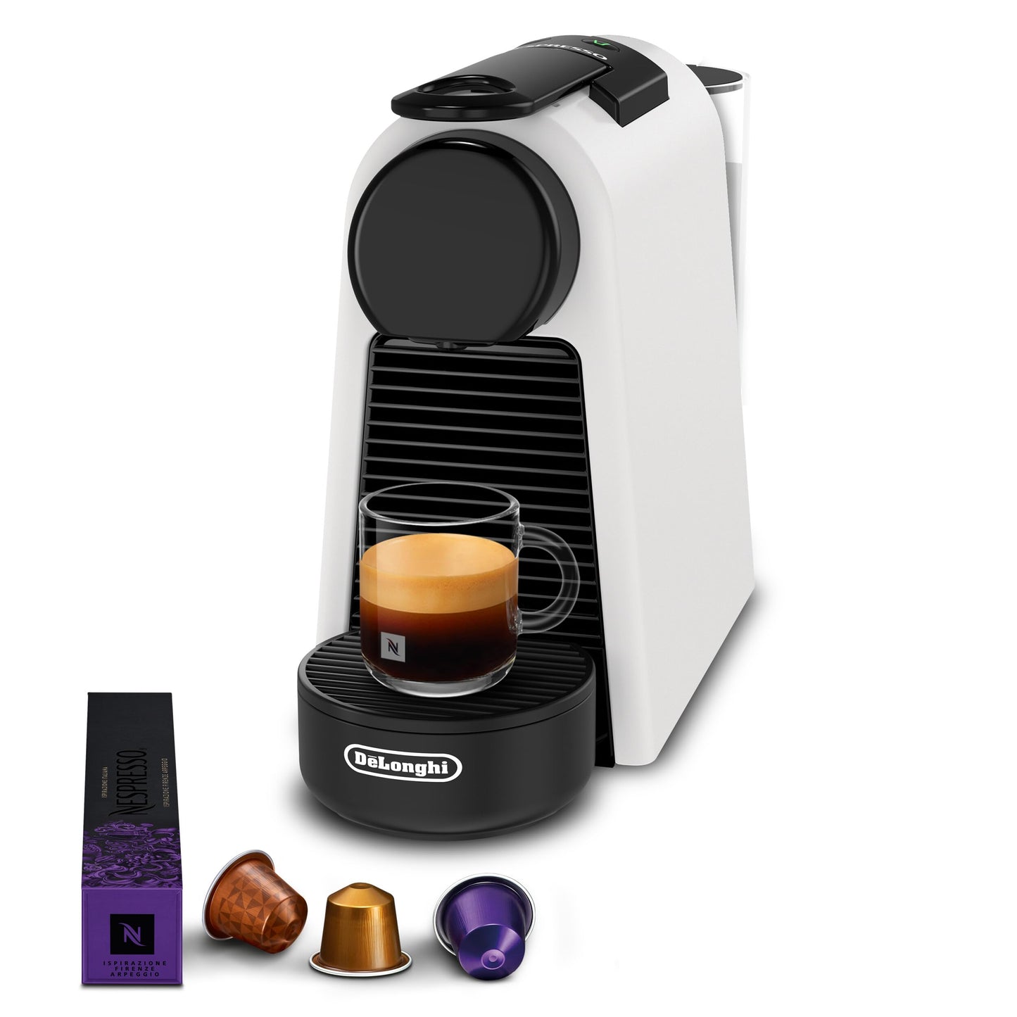 Premium Essenza Mini Automatischi Kaffimaschine, Monotass-Kapselmaschine, Willkommensset inklusive, kompakts Design, 19 Bar Druck, mattwiiss