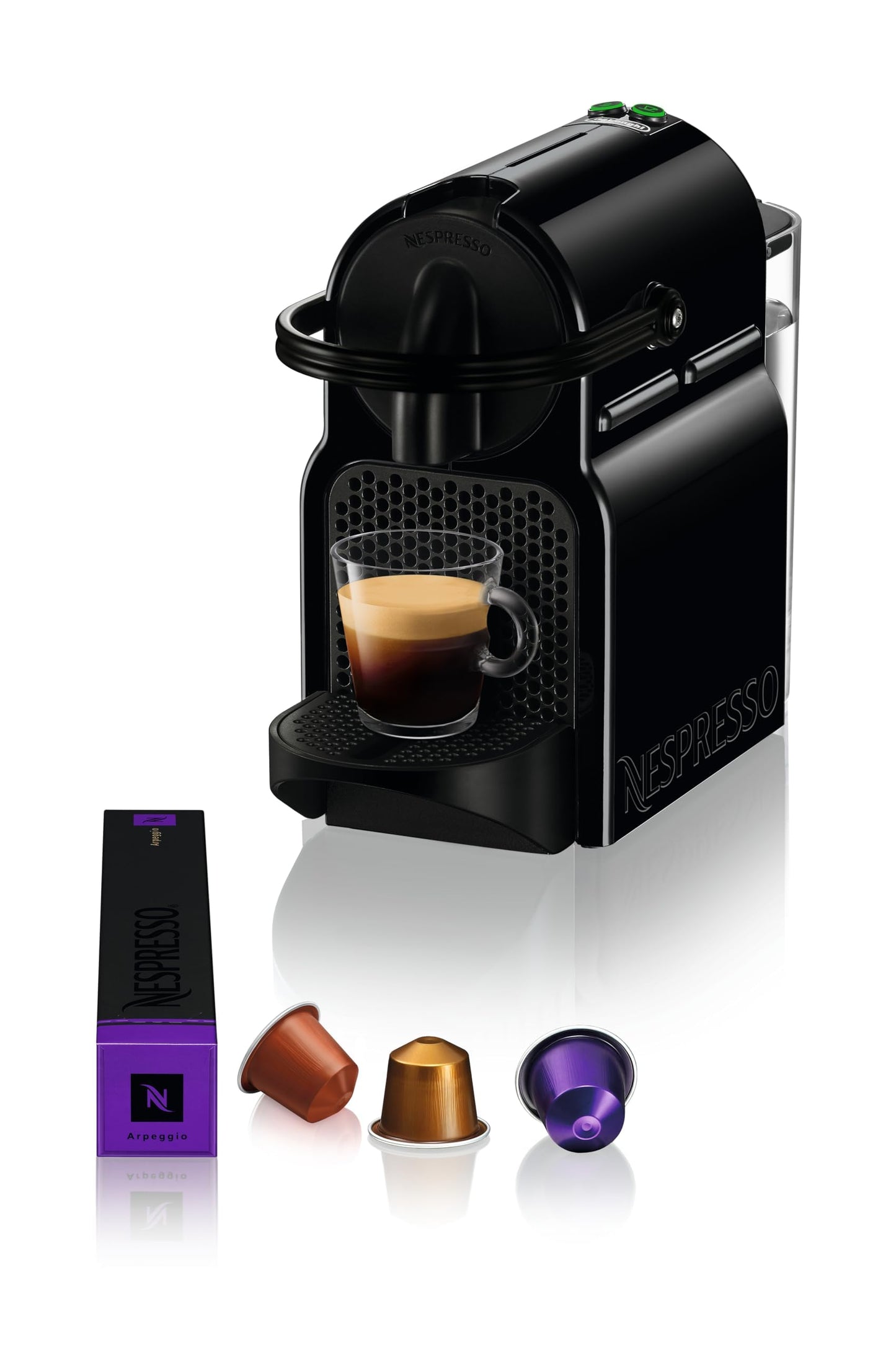 Premium Kaffimaschine Inissia Schwarz, 19 Bar + Willkommensset, Kompakts Design, Automatische Abschaltig, Schwarz