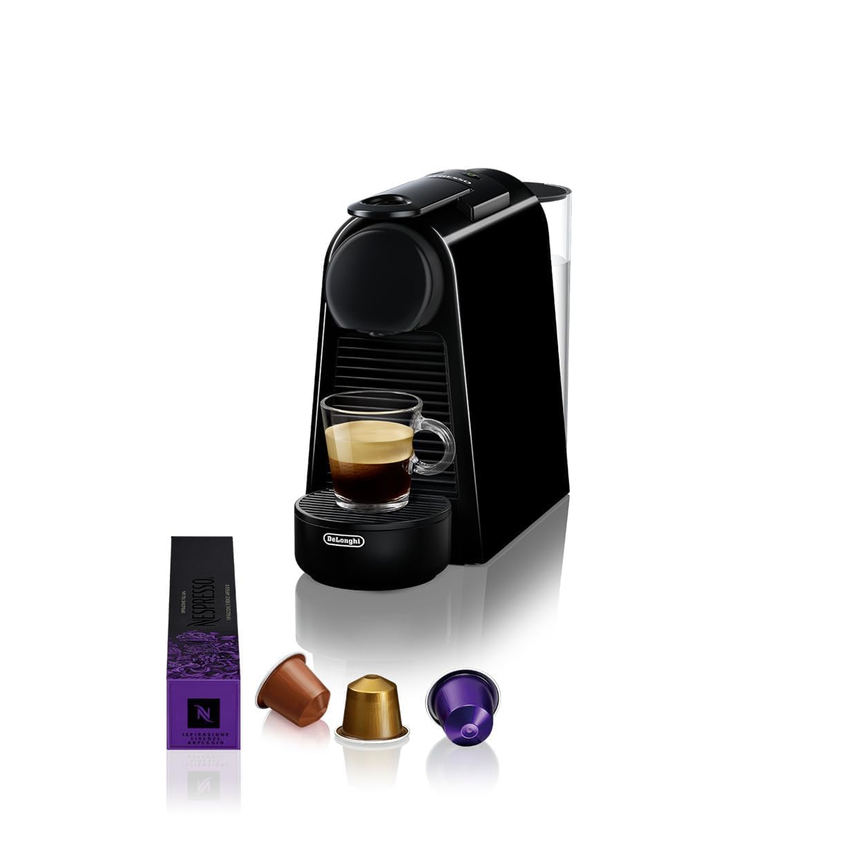 Premium Kaffimaschine Essenza Mini Schwarz, 19 Bar + Willkommensset, Kompakts Design, Espresso und Lungo, Automatischi Abschaltig, Schwarz