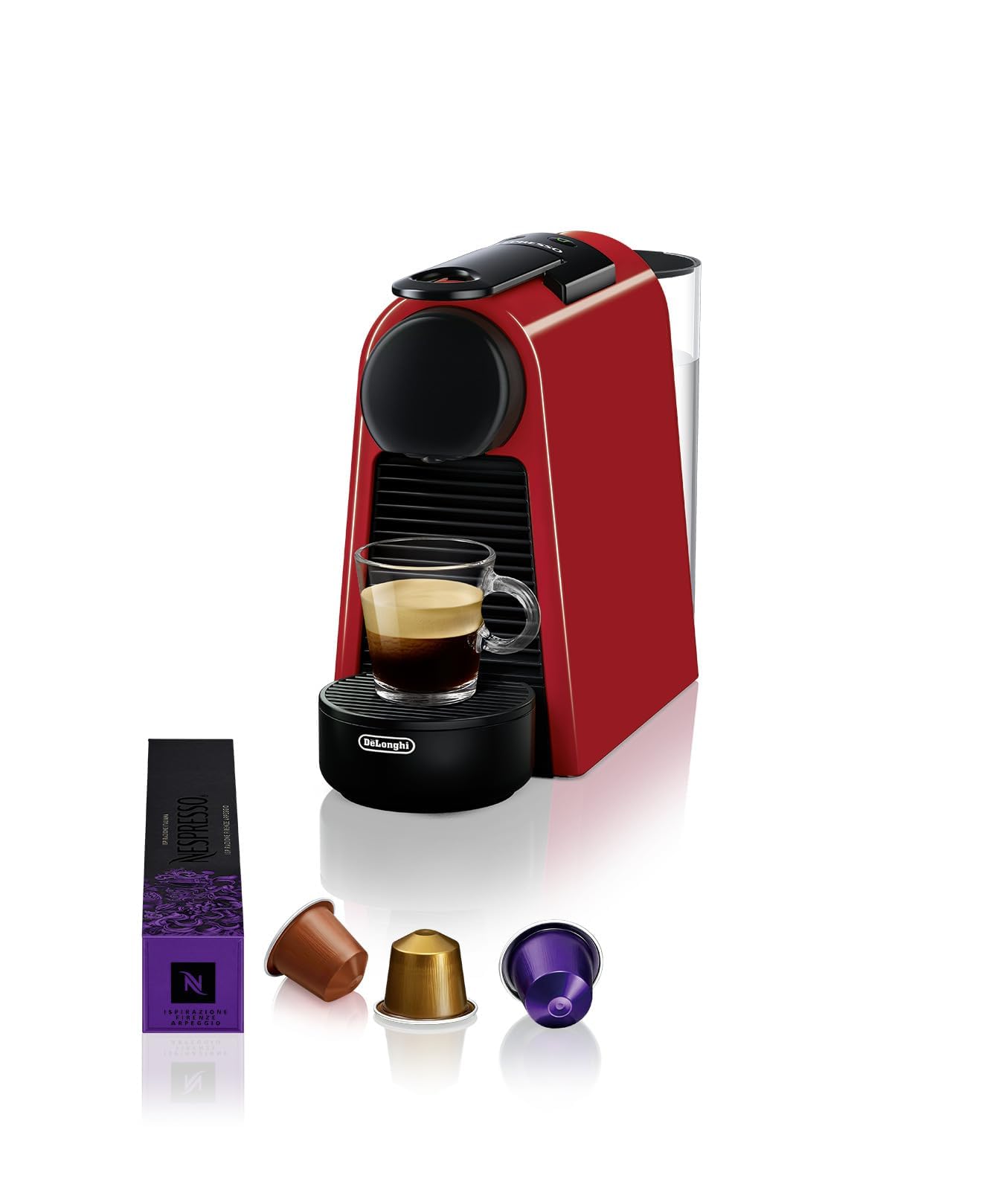 Premium Kaffimaschine Essenza Mini Rubinrot, 19 Bar + Willkommensset, Kompakts Design, Espresso und Lungo, Automatischi Abschaltig, Rot